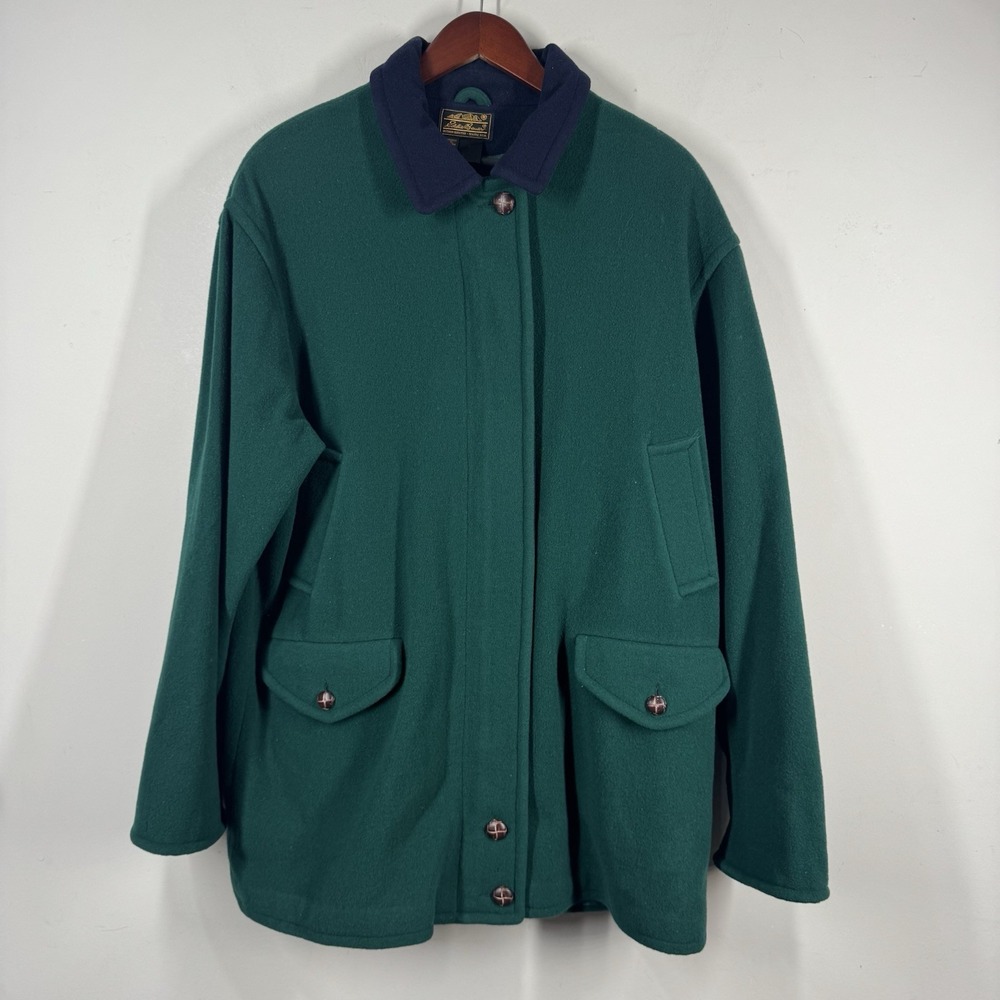 Vtg 90s Eddie Bauer Wool Satin Lined Barn Chore Coat Utility Ranch Green Sz L